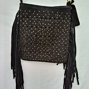 Mossimo Supply Co Blk Suede Fringe 7x6.5 Crossbody Boho